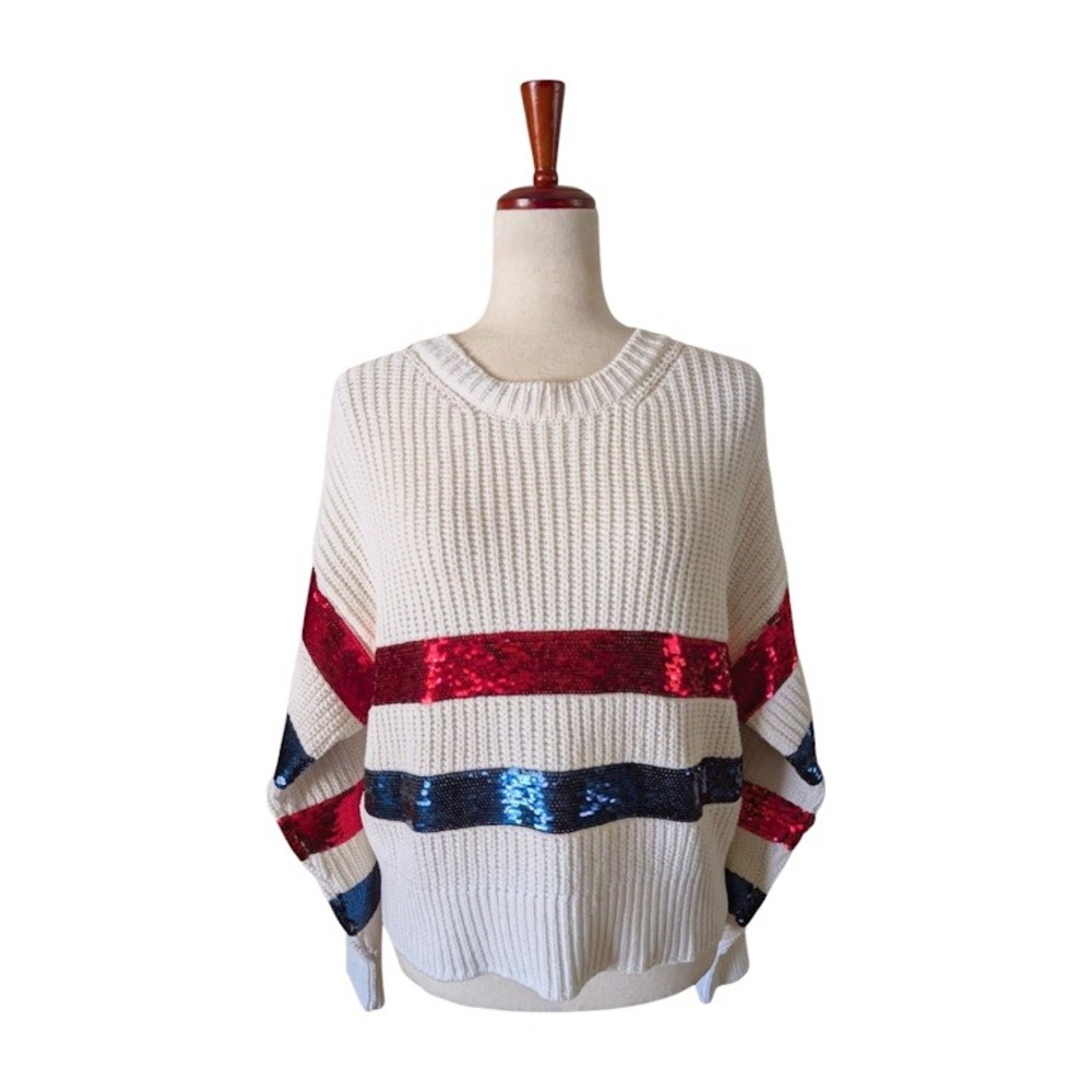 Philosophy di‎ Lorenzo Serafini Cream Sequin Stripe Knit Sweater Size IT40/US SM
